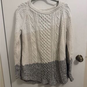 L.L. Bean Two-Tone Cable Crewneck Sweater in Ivory and Gray